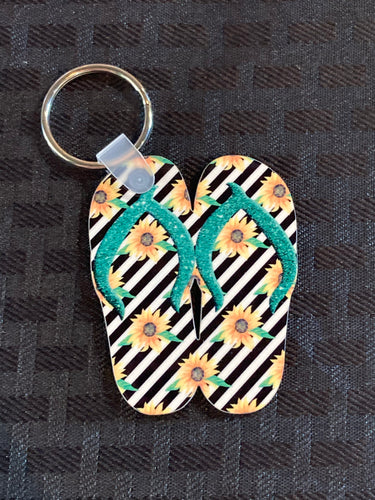 Sunflower and Stripes (FF20) - Double Flip Flop Keychain