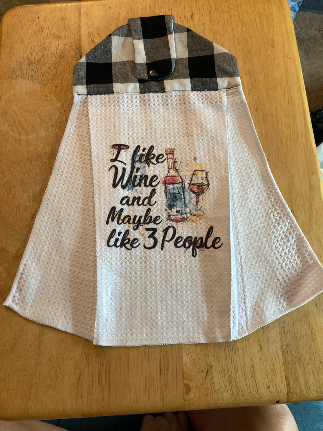 I Like Wine and Maybe 3 People - Over the Handle Waffle Towel