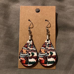 Coffee and Christmas Cheer -  Tear Drop Earrings