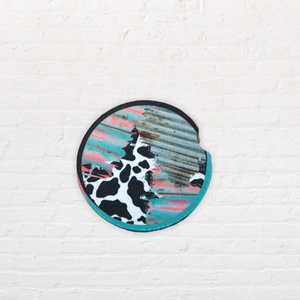 Car Coaster - Cow Print Metal Pink - CC20