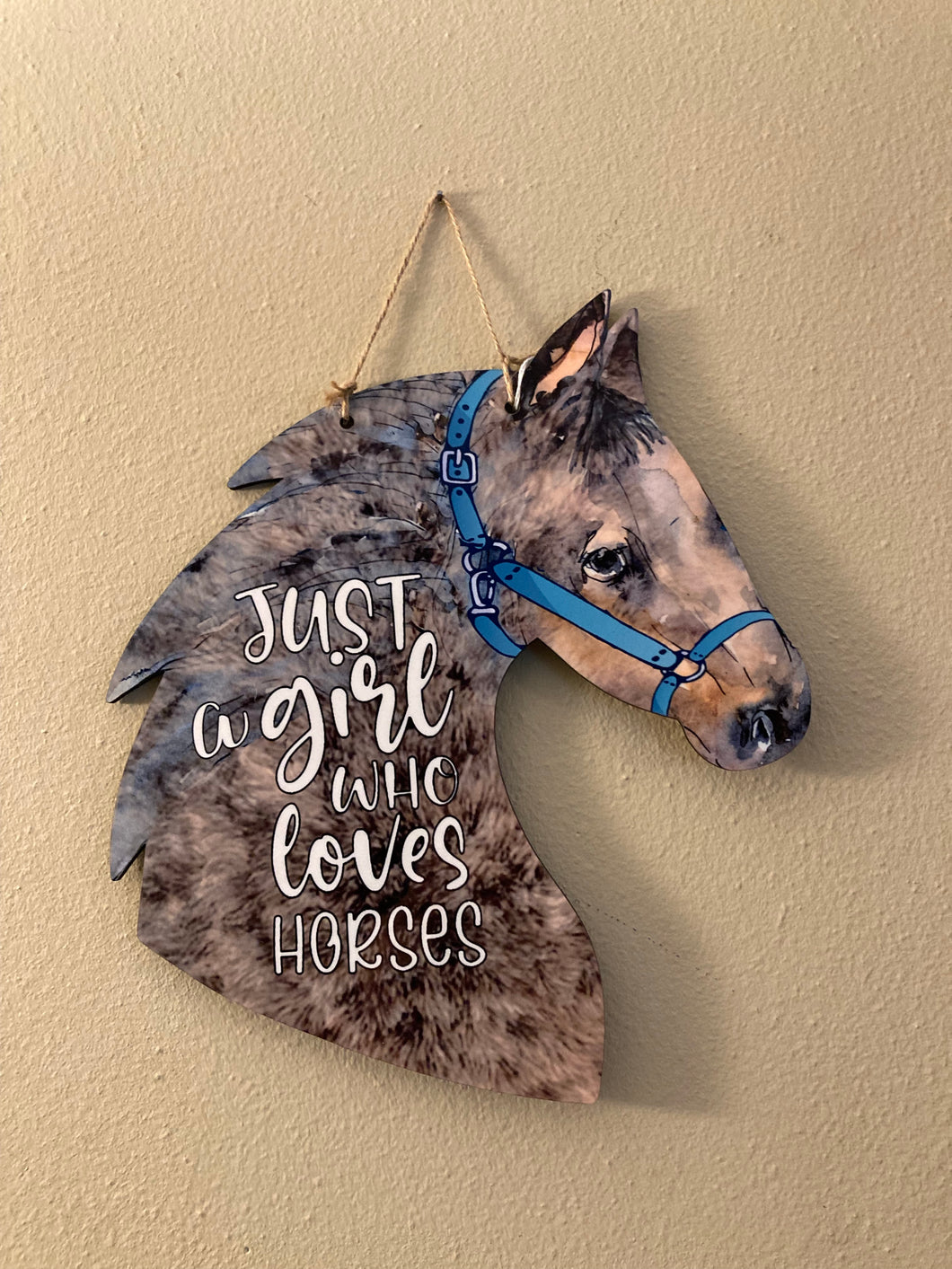 Just a Girl Who Loves Horses (HH01) - Horse Head Wall Hanging Sign - Medium