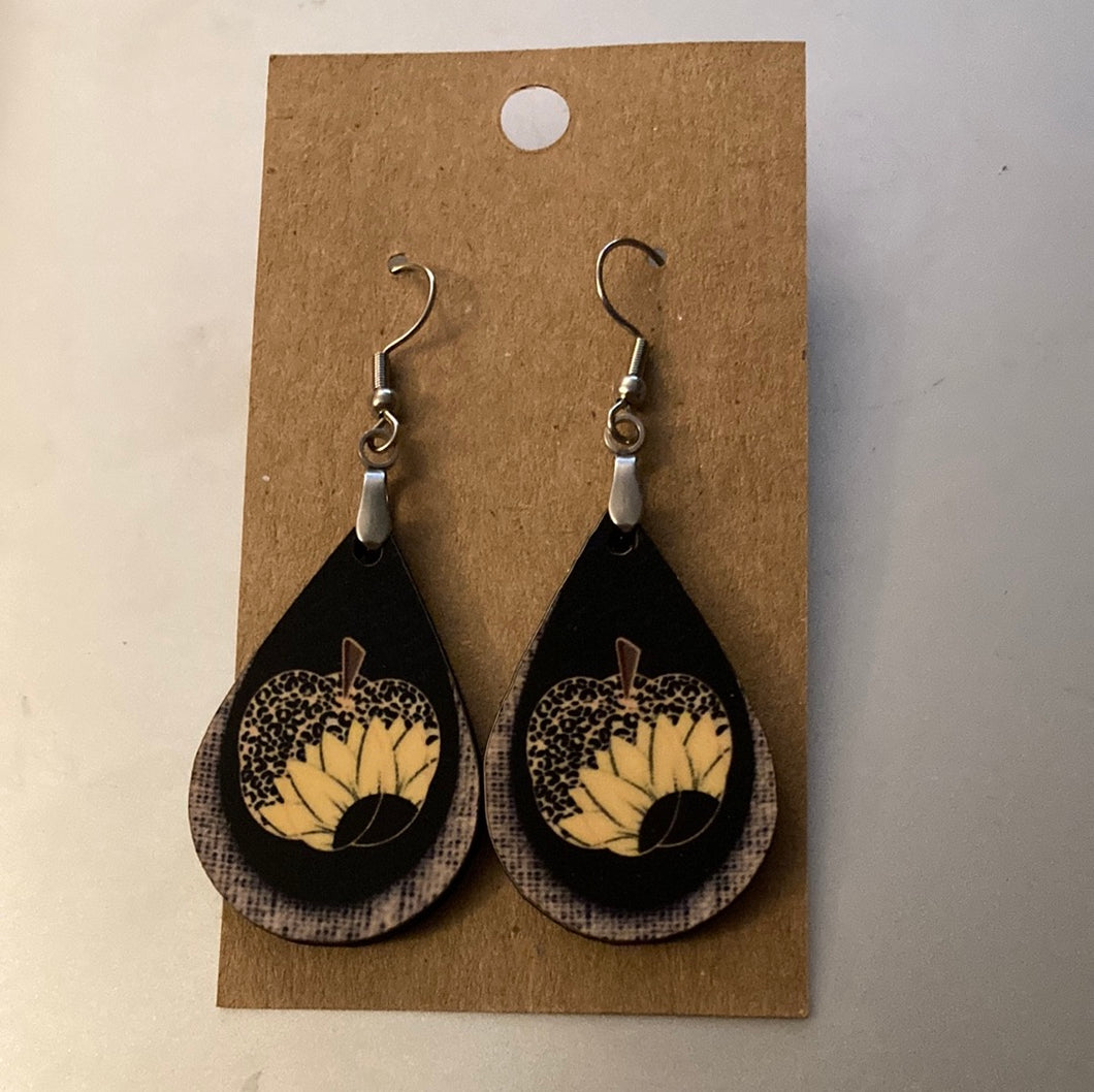 Print Sunflower Pumpkin (TD52) Tear Drop Earrings