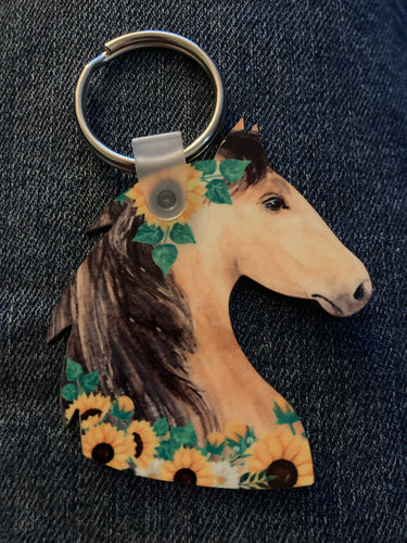 Brown with Sunflowers (HH02) - Horse Head Keychain