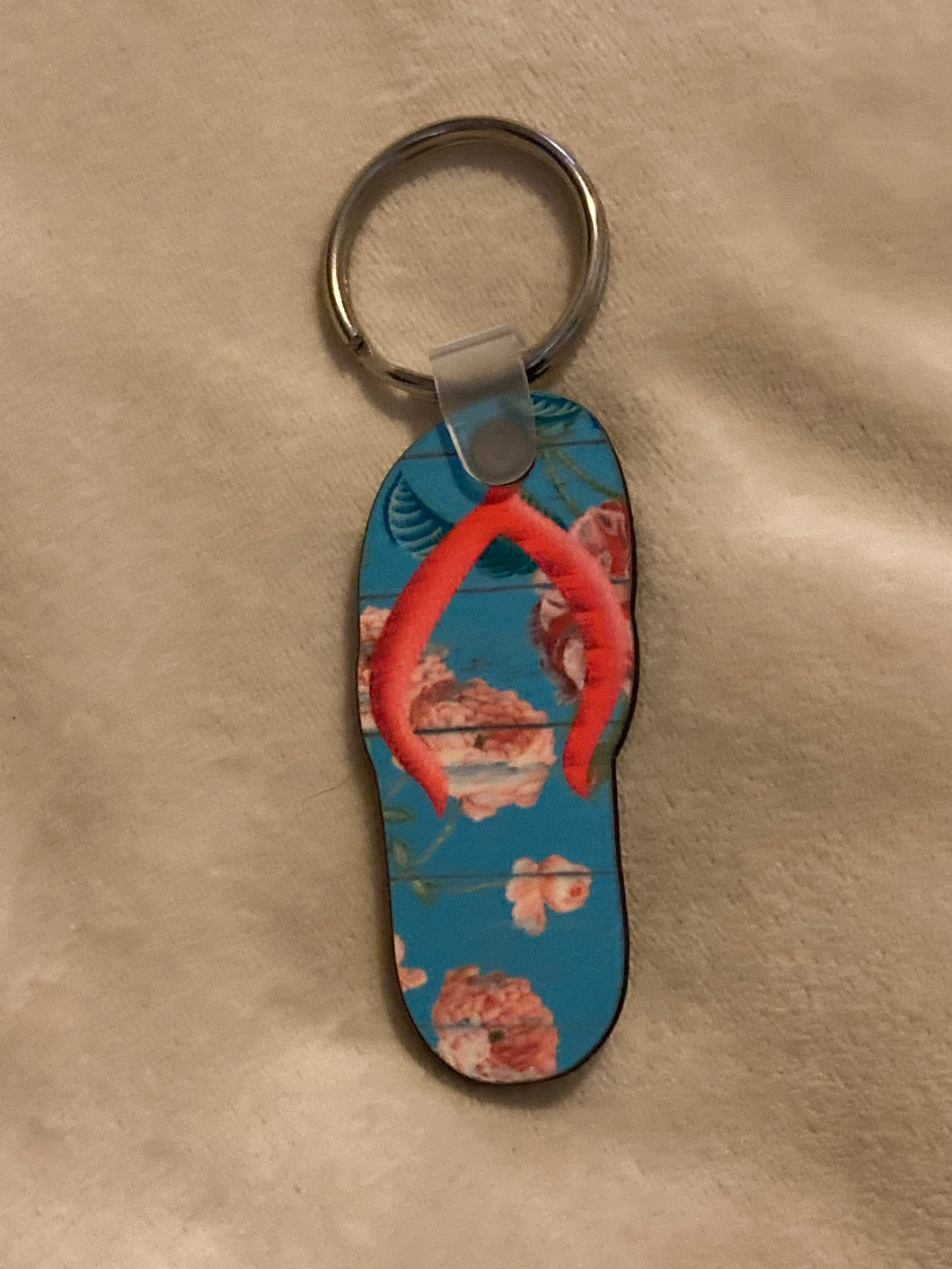 Wooden Floral (FF27) - Single Flip Flop Keychain