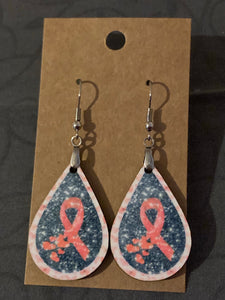 Breast Cancer Ribbon (TD43) Tear Drop Earrings