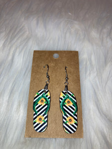 Sunflower and Stripes (FF21) - Flip Flop Earrings 1.5"