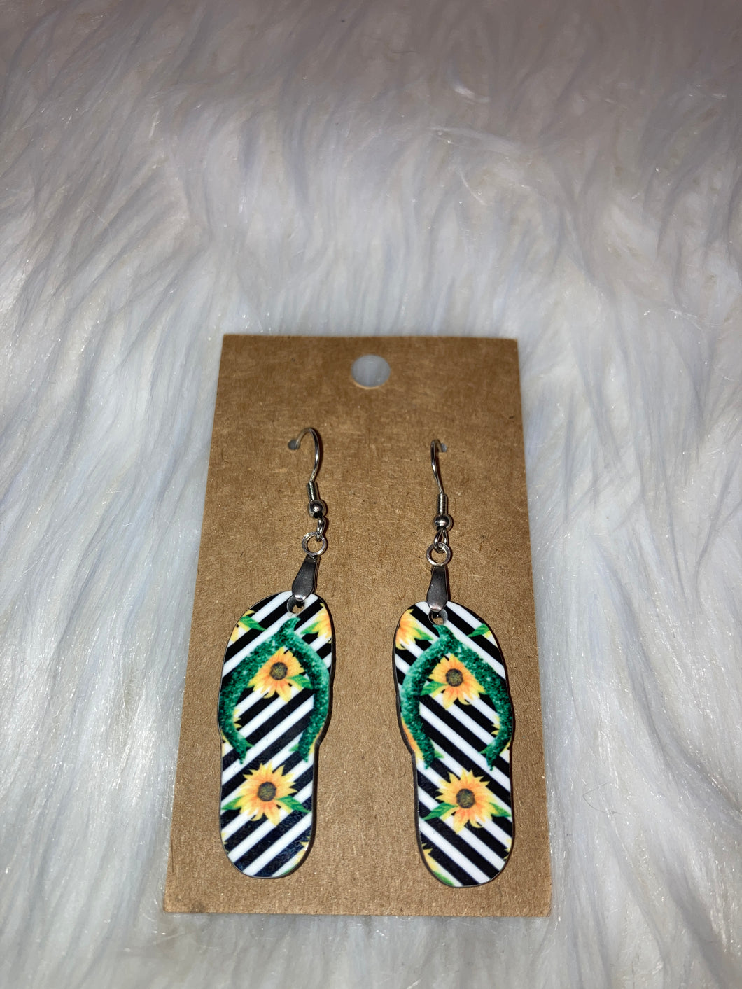 Sunflower and Stripes (FF21) - Flip Flop Earrings 1.5