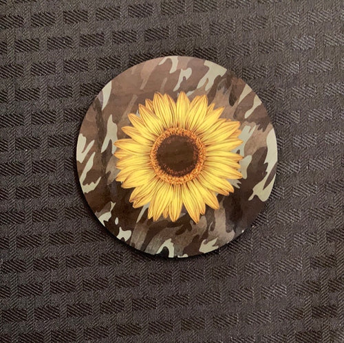 Round House Coaster Set of 4 - Sunflower Camo Background (R108)