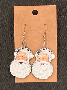 Santa Black and White Buffalo Plaid (SH01) - Santa Head Earrings