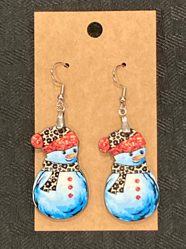 Red Print Snowman (SB03) - Snowman with Beanie Earrings