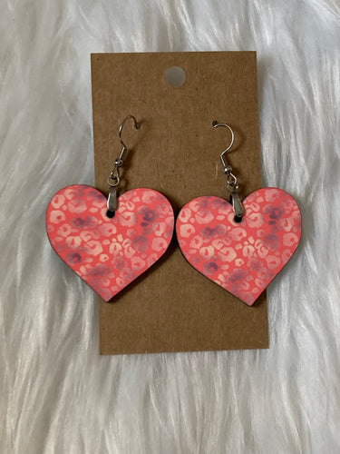 Pink Print - Heart Earrings