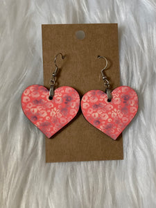 Pink Print - Heart Earrings