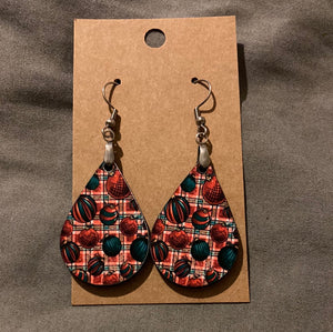 Red and Green Ornaments -  Tear Drop Earrings