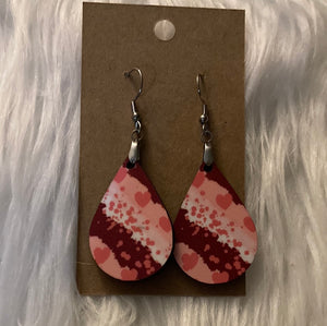 Red and Pink Hearts Tear Drop Earrings