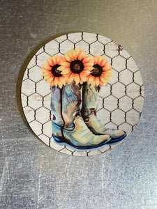 Boots and Sunflowers - Circle Magnet - R13