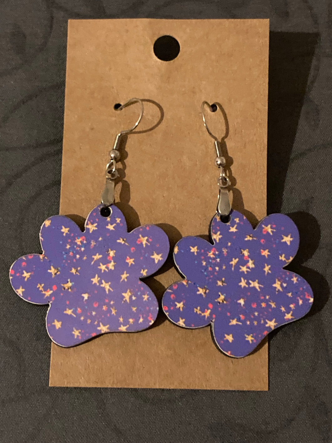 Purple Glitter Star (CC44) - Paw Print Earrings