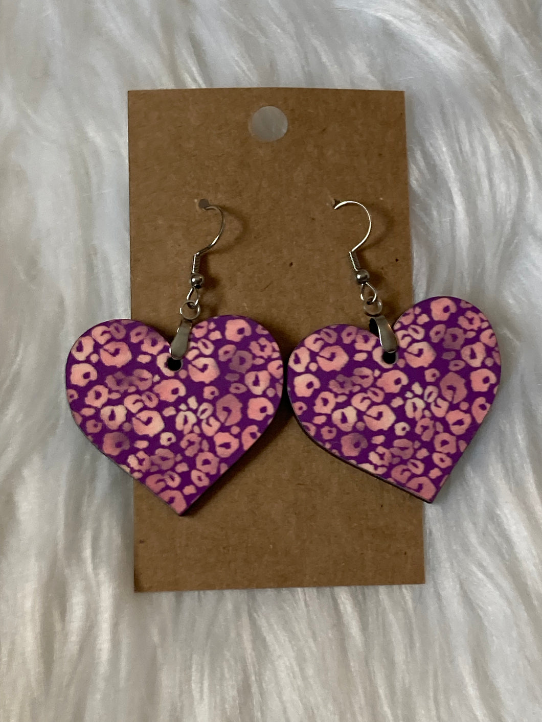 Purple Print - Heart Earrings