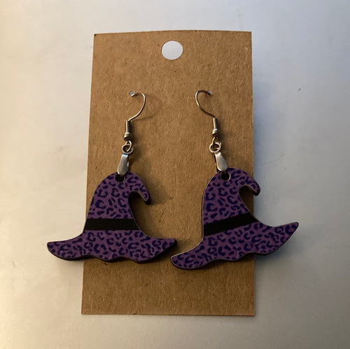 Purple Print 1 (WH03) Witch Hat Earrings