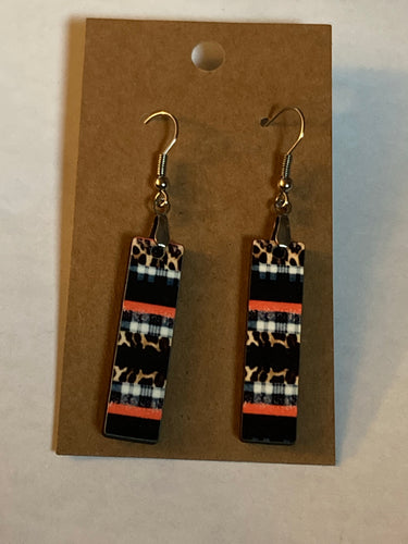 Black, Plaid, & Print (BE03) -  Bar Shape Earrings - 1.5