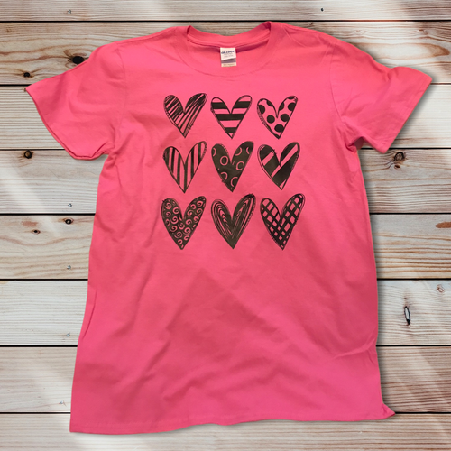 Black Hearts on Pink Adult Unisex Shirt - S