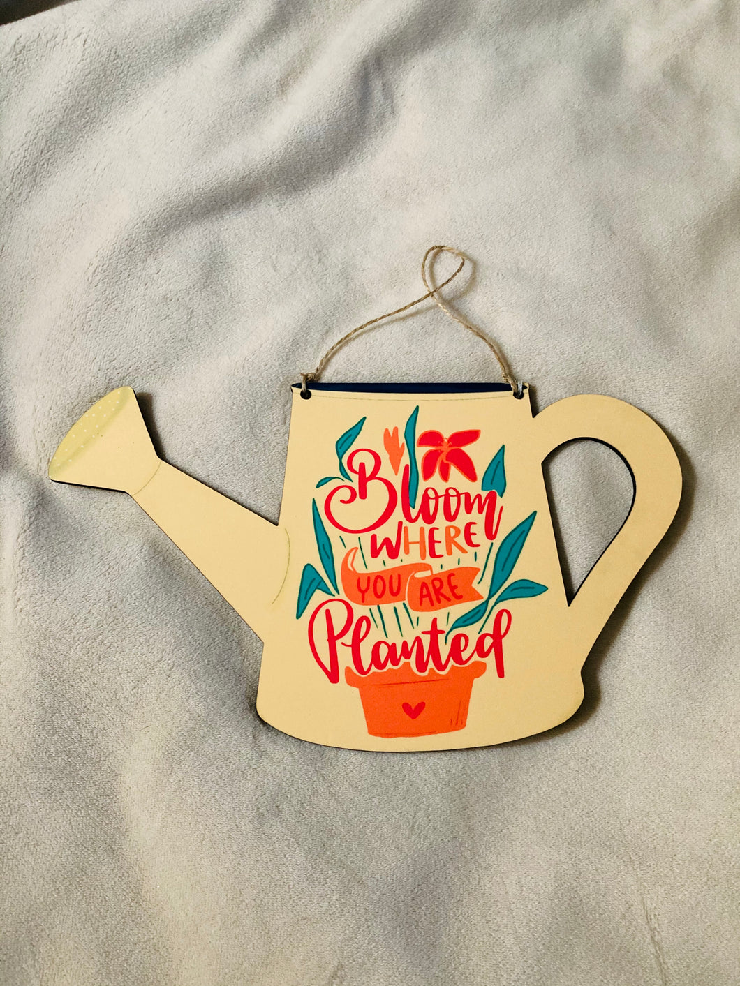 Bloom Where You Are Planted with String Hanger - Watering Can Shape - Medium