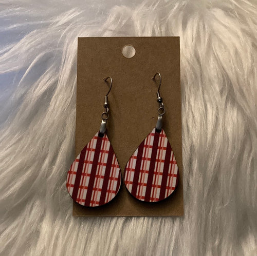 Red and Pink Stripes Tear Drop Earrings