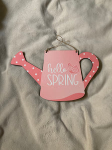 Hello Spring with String Hanger- Watering Can Shape - Medium