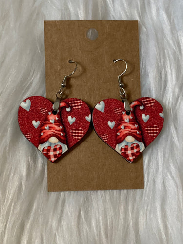 Red Gnome with Hearts - Heart Earrings