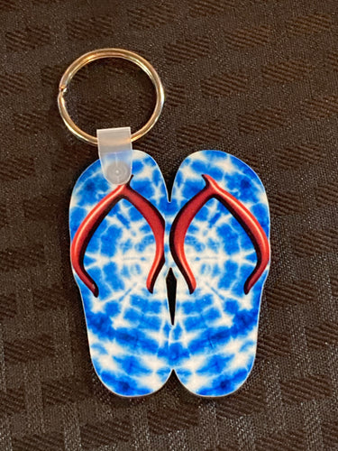 Blue and White with Red Straps (FF05)  - Double Flip Flop Keychain