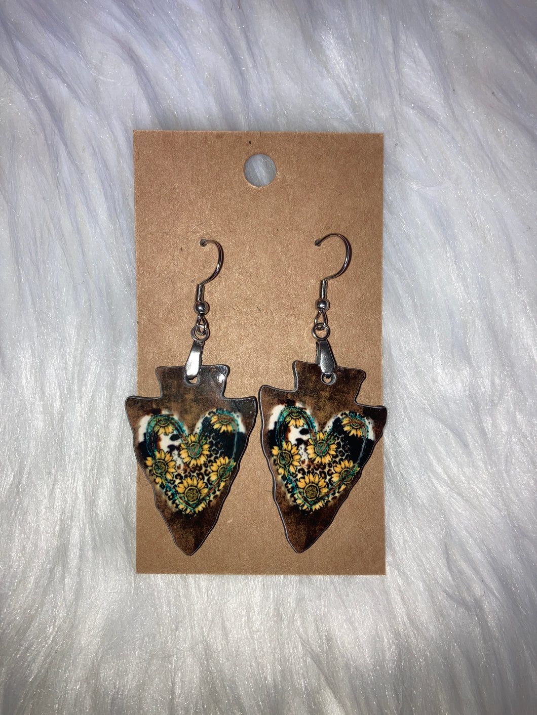 Print Sunflower Heart (AH03) - Arrowhead Earrings