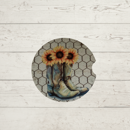 Car Coaster - Boots and Sunflowers - R13