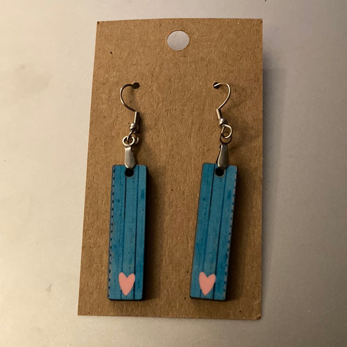 Valentine Turquoise Wood(BE44) -  Bar Shape Earrings - 1.5