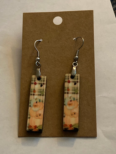 Plaid Pumpkin (BE10) -  Bar Shape Earrings - 1.5