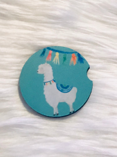 Car Coaster - Llama with Teal Background - CC23