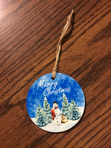 Merry Christmas Snowman (R70) Round Ornament