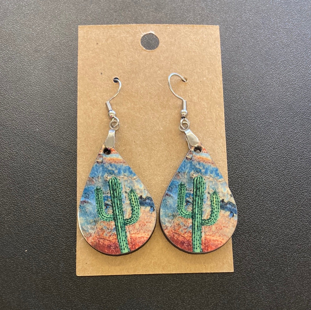 Western Cactus Tear Drop Earrings