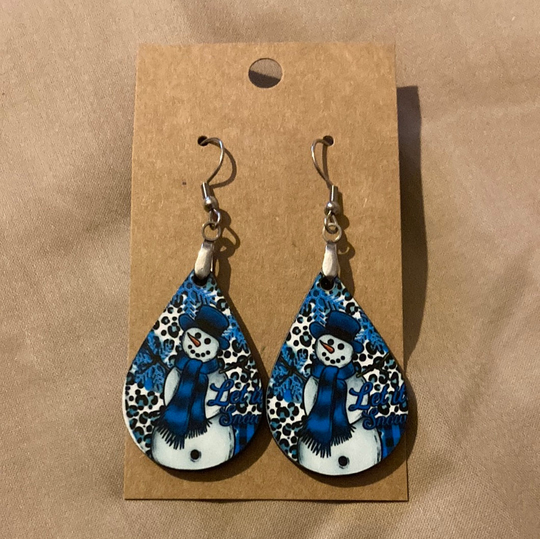 Blue Snowman - Tear Drop Earrings