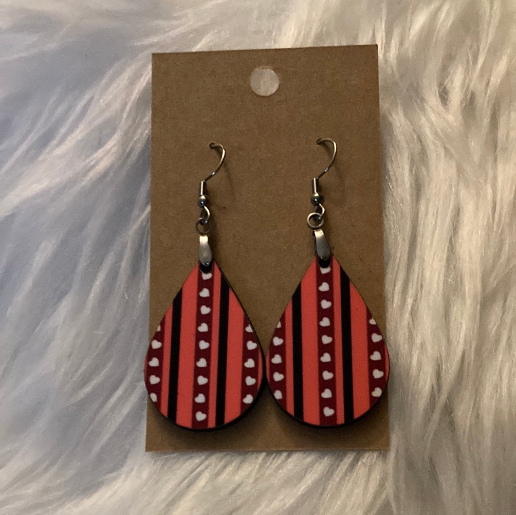 Hearts Stripes 2 Tear Drop Earrings