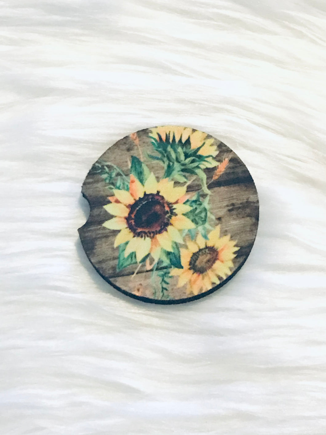 Car Coaster - Sunflowers with Wood Background - CC10