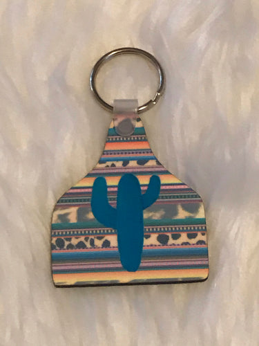 Sarape and Cactus (CT09) - Cow Tag Shape Keychain