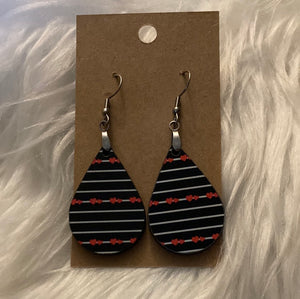 Hearts Stripes 3 Tear Drop Earrings