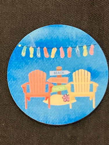 Beach Chairs - Circle Magnet - R05