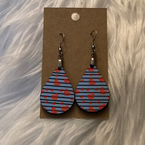 Hearts Stripes 1 Tear Drop Earrings