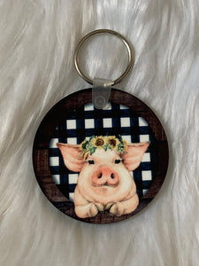 Sunflower Pig - Circle Keychain