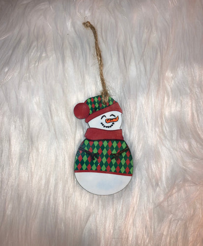 Red and Green Sweater - Snowman with Beanie Shape Ornament