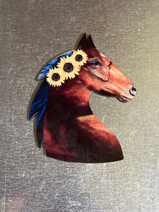 Dark Brown with Sunflowers (HH04) - Horse Head Magnet