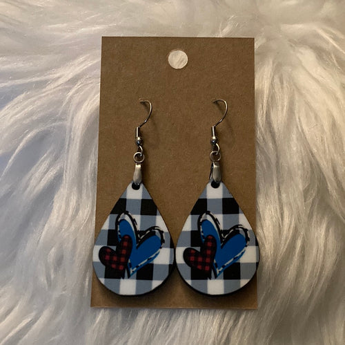 Plaid and Hearts Tear Drop Earrings