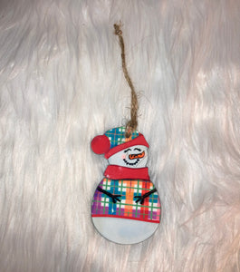 Pink Plaid - Snowman with Beanie Shape Ornament