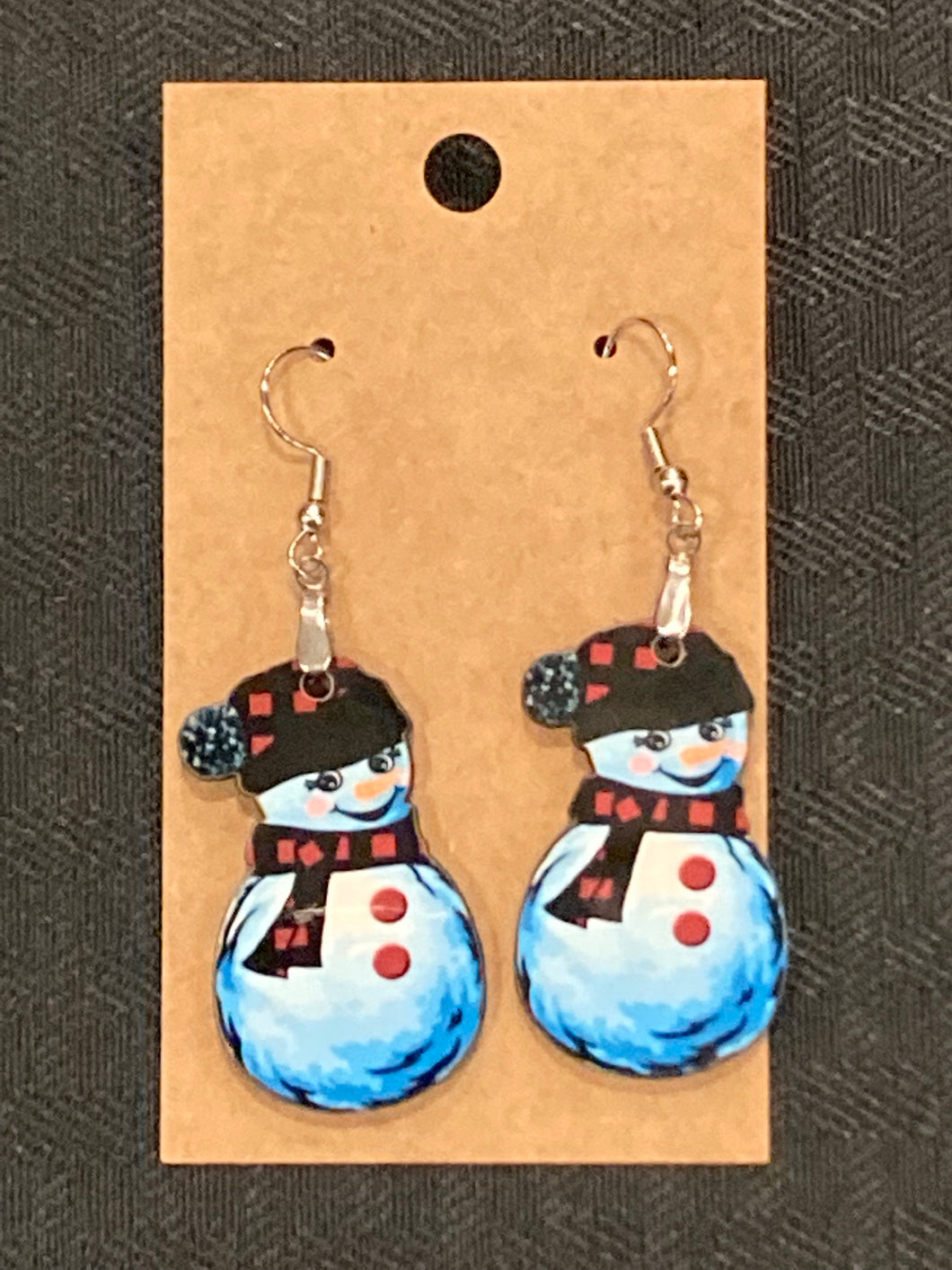 Red Buffalo Plaid (SB01) - Snowman with Beanie Earrings