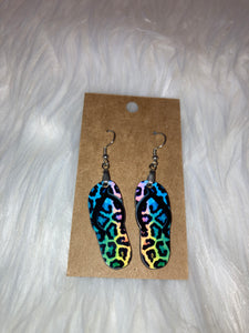 Rainbow Leopard (FF17) - Flip Flop Earrings 1.5"